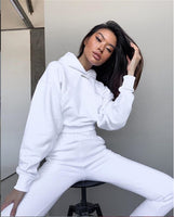 Autumn Winter Two Piece Set Women Hoodie Fleece Sweatshirt Crop Top and Pants Tracksuit Sports Jogging Suit Female Clothing Sets