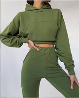 Autumn Winter Two Piece Set Women Hoodie Fleece Sweatshirt Crop Top and Pants Tracksuit Sports Jogging Suit Female Clothing Sets