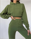 Autumn Winter Two Piece Set Women Hoodie Fleece Sweatshirt Crop Top and Pants Tracksuit Sports Jogging Suit Female Clothing Sets