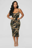 Women Casual Bodycon Sleeveless Dress Summer Ladies Backless Empire Waistline Camo Print Military Army Pencil Dresses