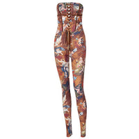 Sibybo Vintage Printed Strapless Corset Jumpsuit Women Off Shoulder Bandage Sexy Rompers Womens Jumpsuit One-Piece Overalls 2020