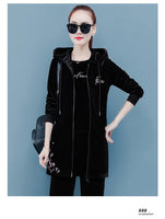 Spring Clothes Three Piece Set Hoodie Jacket T-shirt and Pants Velour Tracksuit Women Sets Leisure 3 Pieces Velvet Women Outfits