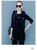 Spring Clothes Three Piece Set Hoodie Jacket T-shirt and Pants Velour Tracksuit Women Sets Leisure 3 Pieces Velvet Women Outfits