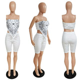 Graphic Bandana Outfit Women Two Piece Club Set Sexy Strapless Cute Handkerchief Crop Top And Biker Shorts Matching Sets Suits