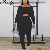 Wholesale Fashion Lounge Set Long Sleeve Crop Tops&ruched Long Pants Solid 2 Piece Set Plus Size Casual Women's Clothing Set