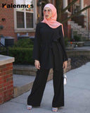 Ramadan Eid Muslim Dress Women Two Pecs Set Blouse Wide Leg Pants Dubai Abaya Spring Party Ropa Kaftan Islamic Turkey African