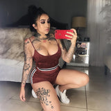 Sexy Women 2 Piece Set Cami Crop Top With Shorts Set Summer Slim Two Piece Set Lady Hollow Out Skinny Short Tracksuits Nightclub
