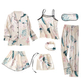 JULY'S SONG Pink 7 Pieces Women's Pajamas Sets Faux Silk Striped Pyjama Women's Pajamas Sleepwear Sets Spring Summer Homewear