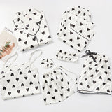 JULY'S SONG Pink 7 Pieces Women's Pajamas Sets Faux Silk Striped Pyjama Women's Pajamas Sleepwear Sets Spring Summer Homewear