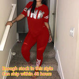 Casual 2 Piece Sets Women's Suit Tracksuits Set Pink Letter Print Plus Size Sweatsuit 3XL Top And Skinny Pants 2pcs Outfits