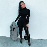 Plain Color Women Rompers 2021 Long Sleeve Solid Turtleneck Skinny Bodycon Jumpsuit Fashion Fitness Casual One Piece Overalls