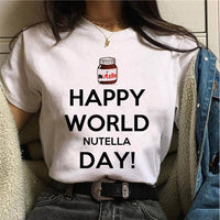 2021 Nutella Print T Shirt Women 90s Harajuku Kawaii  Fashion T-shirt Graphic Cute Cartoon Tshirt Korean Style Top Tees Female
