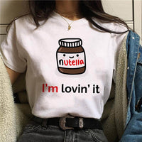 2021 Nutella Print T Shirt Women 90s Harajuku Kawaii  Fashion T-shirt Graphic Cute Cartoon Tshirt Korean Style Top Tees Female