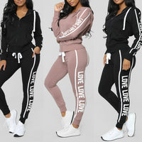 Tracksuit Women 2PC Set Sweat Suit Autumn Hooded Fashion Stripe Letter Print Long Sleeve Zipper Sweatshirt Tops+Long Pants Set