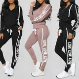 Tracksuit Women 2PC Set Sweat Suit Autumn Hooded Fashion Stripe Letter Print Long Sleeve Zipper Sweatshirt Tops+Long Pants Set