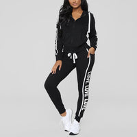 Tracksuit Women 2PC Set Sweat Suit Autumn Hooded Fashion Stripe Letter Print Long Sleeve Zipper Sweatshirt Tops+Long Pants Set