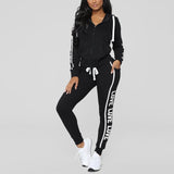 Tracksuit Women 2PC Set Sweat Suit Autumn Hooded Fashion Stripe Letter Print Long Sleeve Zipper Sweatshirt Tops+Long Pants Set