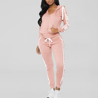 Tracksuit Women 2PC Set Sweat Suit Autumn Hooded Fashion Stripe Letter Print Long Sleeve Zipper Sweatshirt Tops+Long Pants Set