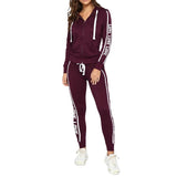 Tracksuit Women 2PC Set Sweat Suit Autumn Hooded Fashion Stripe Letter Print Long Sleeve Zipper Sweatshirt Tops+Long Pants Set