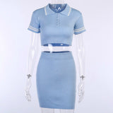 Missnight Sexy Mini Bodycon T Shirt Dresses For Woman Short Sleeve Summer 2021 Polo Lapel Collar Streetwear 2 Piece Mini Dress