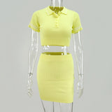 Missnight Sexy Mini Bodycon T Shirt Dresses For Woman Short Sleeve Summer 2021 Polo Lapel Collar Streetwear 2 Piece Mini Dress