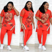 New African Clothes For Women Two Piece Sets Long Tops Skinny Pants Matching Set Mesh Patchwork Tracksuit Set Plus Size 4XL 3XL