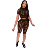 ANJAMANOR Sexy Womens Sets New Arrival 2021 Hollow Out Biker Shorts Crop Top Cute Summer Outfits Jogging Suits Tracksuit D29CE28