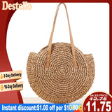 2020 Summer Round Straw Bags for Women Rattan Shoulder Bag Handmade Woven Beach Handbags Female Message Handbag Totes Bag