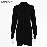 Autumn Winter Women Shirt Dress Single-Breasted Button Turn-Down Collar Long Sleeve Bodycon Dress Casual Sexy Female Mini Dress