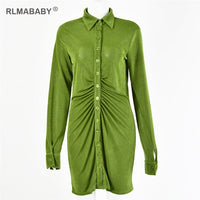 Autumn Winter Women Shirt Dress Single-Breasted Button Turn-Down Collar Long Sleeve Bodycon Dress Casual Sexy Female Mini Dress