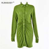 Autumn Winter Women Shirt Dress Single-Breasted Button Turn-Down Collar Long Sleeve Bodycon Dress Casual Sexy Female Mini Dress