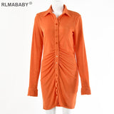 Autumn Winter Women Shirt Dress Single-Breasted Button Turn-Down Collar Long Sleeve Bodycon Dress Casual Sexy Female Mini Dress