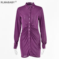 Autumn Winter Women Shirt Dress Single-Breasted Button Turn-Down Collar Long Sleeve Bodycon Dress Casual Sexy Female Mini Dress