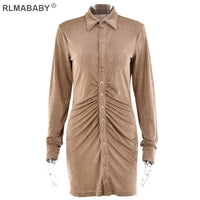 Autumn Winter Women Shirt Dress Single-Breasted Button Turn-Down Collar Long Sleeve Bodycon Dress Casual Sexy Female Mini Dress