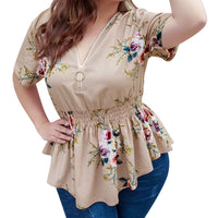 Chiffon Blouse 2020 Summer Women Clothing Peplum Tops V-Neck Causal Zipper Blusas Boho Floral Printed 4XL Plus Size Shirts M0544