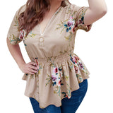 Chiffon Blouse 2020 Summer Women Clothing Peplum Tops V-Neck Causal Zipper Blusas Boho Floral Printed 4XL Plus Size Shirts M0544