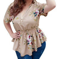 Chiffon Blouse 2020 Summer Women Clothing Peplum Tops V-Neck Causal Zipper Blusas Boho Floral Printed 4XL Plus Size Shirts M0544