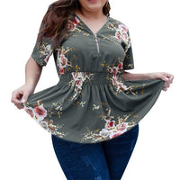 Chiffon Blouse 2020 Summer Women Clothing Peplum Tops V-Neck Causal Zipper Blusas Boho Floral Printed 4XL Plus Size Shirts M0544