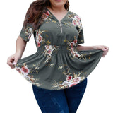 Chiffon Blouse 2020 Summer Women Clothing Peplum Tops V-Neck Causal Zipper Blusas Boho Floral Printed 4XL Plus Size Shirts M0544