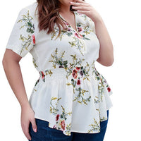 Chiffon Blouse 2020 Summer Women Clothing Peplum Tops V-Neck Causal Zipper Blusas Boho Floral Printed 4XL Plus Size Shirts M0544