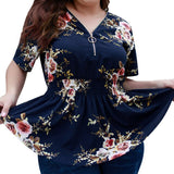 Chiffon Blouse 2020 Summer Women Clothing Peplum Tops V-Neck Causal Zipper Blusas Boho Floral Printed 4XL Plus Size Shirts M0544