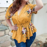 Chiffon Blouse 2020 Summer Women Clothing Peplum Tops V-Neck Causal Zipper Blusas Boho Floral Printed 4XL Plus Size Shirts M0544
