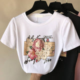 2021 Summer Women's T-shirt Short Sleeve Cotton Floral Print Female T-shirts Pearl Appliques 3D Beading O Neck Casual Elegant