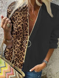 Fashion Leopard White Spliced Blouse Women Shirts Spring Fall Long Sleeve Zip Up V-Neck Tops Casual Female Plus Size Blouse