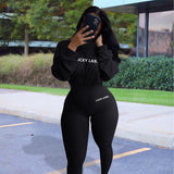 Autumn Knitted Lucky Label Embroidery Long Sleeve Jumpsuit Women Active Ribbed Slash Neck Romper One Piece Overall