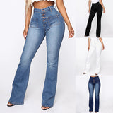2021 Fashion High Waist Denim Pants For Women Casual Ladies Pockets Jeans Spring Long Blue Denim Trouser Mujer Plus