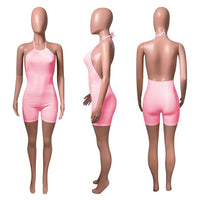 HAOYUAN Sexy Knitted Halter Bodycon Playsuit Backless Shorts Rompers for Women Summer Clothing Rib One Piece Night Party Outfits