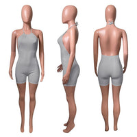 HAOYUAN Sexy Knitted Halter Bodycon Playsuit Backless Shorts Rompers for Women Summer Clothing Rib One Piece Night Party Outfits