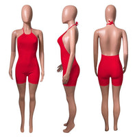 HAOYUAN Sexy Knitted Halter Bodycon Playsuit Backless Shorts Rompers for Women Summer Clothing Rib One Piece Night Party Outfits