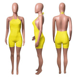 HAOYUAN Sexy Knitted Halter Bodycon Playsuit Backless Shorts Rompers for Women Summer Clothing Rib One Piece Night Party Outfits